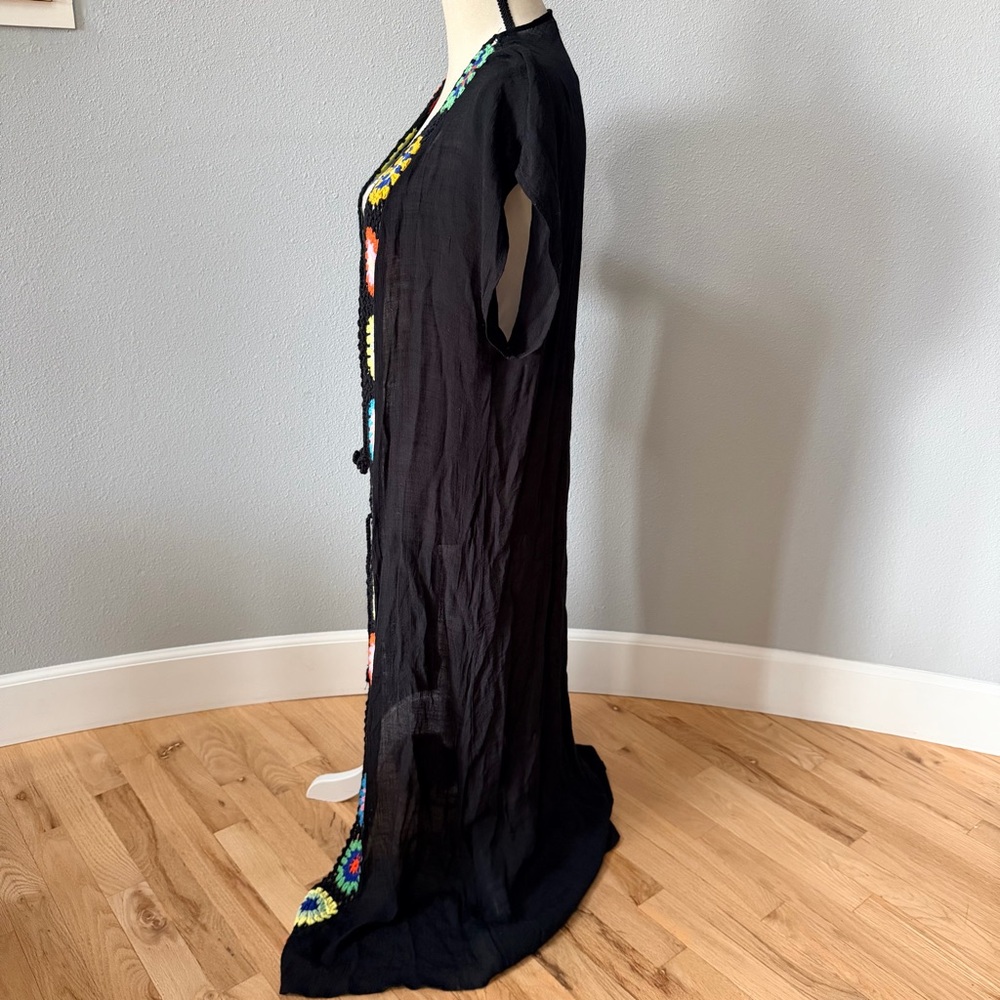 Elan Black Maxi Swim Cover-Up with Multicolor Crochet Trim - Picture 7 of 11